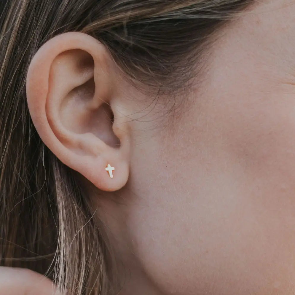 Cross Stud Earrings (Gold or Silver)